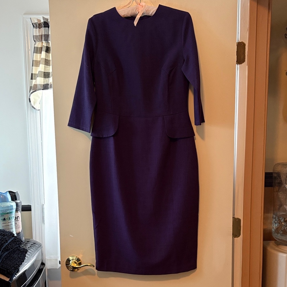 Elegant Purple Sheath Dress with Peplum Detail